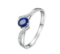 Homxi Anillos de Compromiso Oro Blanco para Mujer 9 Quilates, 4 Garras Oval con Zafiro de 0,79ct y Diamante, Anillos Mujer Alianza Plata Azul, Talla 25(65mm)