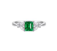 Homxi Anillos de Compromiso Oro Blanco para Mujer 9K, 4 Garras Rectángulo con Esmeralda Creada de 0,69 ct y Moissanita, Anillo de Matrimonio Mujer Plata Verde, Tamaño 21(61mm)