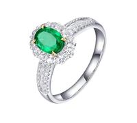 Homxi Anillos de Compromisos Oro Blanco 14K para Mujer, 4 Garras Oval con Esmeralda de 0,75ct y Diamante, Anillos Mujer Alianzas Plata Verde, Tamaño 8(48mm)