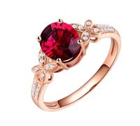 Homxi Anillos de Compromisos Oro Rosa 14K para Mujer, 4 Garras Oval con Turmalina Roja de 1,15ct y Diamante, Anillos Alianza Mujer Oro Rosa, Talla 23(63mm)