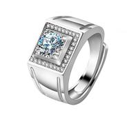 Homxi Anillos de Hombre Boda de Oro Blanco de 9 Kilates, Cuadrado y Redondo con Moissanita, Anillos de Matrimonio Hombre Plata, Talla 32(72mm)