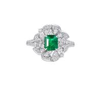 Homxi Anillos de Mujer Alianza de Oro Blanco de 18 Kilates, Flor y 4 Garras Rectángulo con Esmeralda Creada de 0,85 ct y Moissanita, Anillo Plata Verde Alianzas Mujer, Talla 11(51mm)