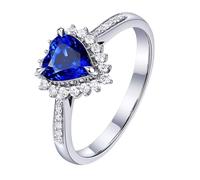 Homxi Anillos de Mujer Compromiso de 950 Platino, Corazón con Zafiro de 0,79ct y Diamante, Anillo de Boda Plata Azul Mujer, Tamaño 23(63mm)