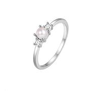 Homxi Anillos de Mujer Compromiso de Oro Blanco 14K, Redondo con Perla Creada y Moissanita, Anillo Plata Eternidad Mujer Talla 12(52mm)
