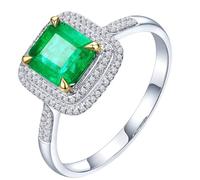 Homxi Anillos de Oro Blanco Mujer 14 Kilates Promesa, 4 Garras Cuadrado con Esmeralda de 1,2ct y Diamante, Anillo Eternidad Plata Verde Mujer, Tamaño 11(51mm)