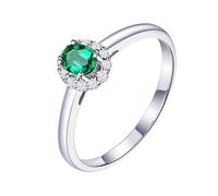 Homxi Anillos de Oro Blanco Mujer 9 Kilates Promesa, Flor y 4 Garras Oval con Esmeralda de 1,2ct y Diamante, Anillos Plata Verde Compromiso Mujer, Talla 9(49mm)