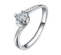 Homxi Anillos de Oro Blanco Mujer 9 Kilates Promesa, Redondo Solitario con Diamante de 0,14ct, Anillo Alianza Plata Mujer, Tamaño 16(56mm)