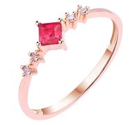 Homxi Anillos de Oro Rosa Mujer 14 Kilates Compromiso, Cuadrado con Rubí Creado de 1.22ct y Moissanita, Anillo de Mujer Oro Rosa, Talla 13(53mm)