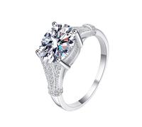 Homxi Anillos Eternidad Mujer Oro Blanco 9K, 4 Garras Oval con Diamante Creado de 3ct, Anillo de Matrimonio Plata Mujer, Tamaño 14(54mm)