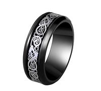 Homxi Anillos Gotico Anillos Punk Hombre,Anillos Redondo Anillo Hombre Acero Inoxidable Vikingo Negro Plata Anillo Hombre Talla 16(56mm)