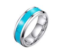 Homxi Anillos Gotico Anillos Punk Hombre,Anillos Redondo con Turquesa Anillos Hombre Acero Inoxidable Vikingo Plata Azul Anillos Talla 30(70mm)