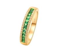 Homxi Anillos Hombre Compromiso Oro 18 Kilates, Media Eternidad con Esmeralda Creada y Moissanite, Anillo Alianza Oro Verde Hombre, Tamaño 7(47mm)