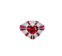 Homxi Anillos Matrimonio Mujer Oro Blanco 18K, Corazón con Rubí Creado de 2,04 ct y Moissanita, Anillo Compromiso Plata Rojo Mujer, Talla 14(54mm)
