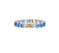 Homxi Anillos Matrimonio Oro Blanco Mujer 18K, Rectángulo con Zafiro Multicolor de 2,5 ct, Anillos Promesa de Mujer Plata Azul Claro, Tamaño 12(52mm)