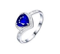 Homxi Anillos Mujer 950 Platino de Eternidad, 3 Garras Corazón con Zafiro de 0,67ct y Diamante, Anillo Plata Azul Matrimonio Mujer, Talla 11(51mm)