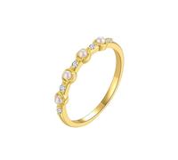 Homxi Anillos Mujer Alianza de Oro Amarillo 18 Kilates, Redondo con Perla Creada y Moissanita, Anillos Mujer Oro Amarillo Talla 25(65mm)