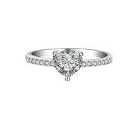 Homxi Anillos Mujer Alianza Oro Blanco 18K, Corazón con Moissanita, Anillo Matrimonio Plata Mujer Talla 14(54mm)