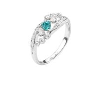 Homxi Anillos Mujer Boda Oro Blanco 14 Kilates, Triángulo con Paraíba de 0,19 ct y Diamante, Anillos de Plata Azul Verde Alianza Mujer, Tamaño 25(65mm)
