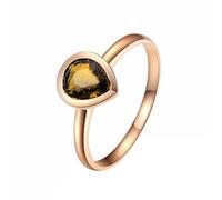 Homxi Anillos Mujer Boda Oro Rosa 14K, Gota de Agua Solitaria con Turmalina de 0,71ct, Anillos Promesa Mujer Oro Rosa, Tamaño 18(58mm)