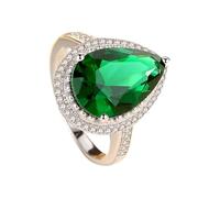 Homxi Anillos Mujer Compromiso de Oro Blanco 18K, 10x15MM Gota de Agua con Esmeralda Creada de 7,5 ct y Moissanite de 0,57 ct, Anillos Plata Verde Eternidad Mujer, Tamaño 17(57mm)