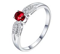 Homxi Anillos Mujer Compromiso Oro Blanco 9 Kilates, 4 Garras Oval con Rubí de 0,79ct y Diamante, Anillos Mujer Compromiso Plata Rojo, Talla 23(63mm)