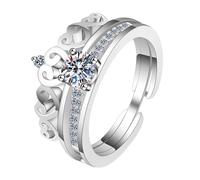 Homxi Anillos Mujer Compromiso Oro Blanco de 18 Kilates, Set de Anillo y Corona con Diamante Creado de 0,5ct, Anillos de Plata Alianzas Mujer, Talla 7(47mm)