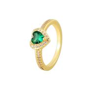 Homxi Anillos Mujer de Alianza de Oro Amarillo de 18K,Corazón con Esmeralda Creada Anillos de Boda Oro Amarillo Mujer Talla 14(54mm)