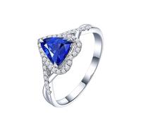 Homxi Anillos Mujer de Alianza de Oro Blanco de 18K, Corazón y Triángulo con Zafiro de 1ct y Diamante, Anillo Alianza Plata Azul Mujer, Talla 13(53mm)
