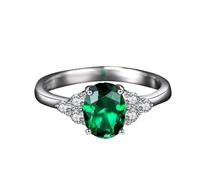 Homxi Anillos Mujer de Alianza Oro Blanco 14K, 4 Garras Oval con Esmeralda Creada de 1 ct y Moissanite de 0,12 ct, Anillos Promesa Plata Verde Mujer, Tamaño 22(62mm)