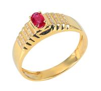 Homxi Anillos Mujer de Alianzas de Oro Amarillo de 9K, Oval con Rubí Creado de 0.25ct y Moissanita, Anillos de Eternidad Mujer Oro Rojo, Talla 8(48mm)