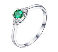 Homxi Anillos Mujer de Alianzas de Oro Blanco de 14K, 4 Garras Oval con Esmeralda de 0,79ct y Diamante, Anillos de Plata Verde Compromiso Mujer, Tamaño 11(51mm)
