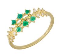 Homxi Anillos Mujer de Alianzas Oro Amarillo 14 Kilates, Redondo y Cuadrado con Esmeralda Creada y Moissanita, Anillo de Alianza Oro Amarillo Mujer Talla 13(53mm)