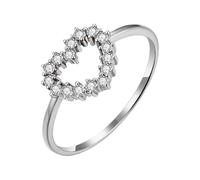 Homxi Anillos Mujer de Alianzas Oro Blanco 14K, Corazón Hueco con Diamante de 0,19 ct, Anillos Matrimonio Plata Mujer, Talla 17(57mm)