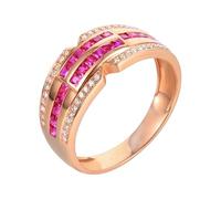 Homxi Anillos Mujer de Alianzas Oro Rosa 9 Kilates, Cuadrado con Rubí Creado de 0.67ct y Moissanita, Anillo Oro Rosa Eternidad Mujer, Talla 17(57mm)