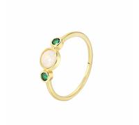 Homxi Anillos Mujer de Boda Oro Amarillo 9K,Redondo con Ópalo y Esmeralda Creada Anillo Alianza Oro Amarillo Mujer Talla 16(56mm)