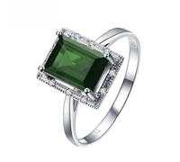 Homxi Anillos Mujer de Boda Oro Blanco 18K, Rectángulo con Turmalina Verde de 1,9ct y Diamante, Anillo de Promesa Plata Verde Mujer, Talla 20(60mm)