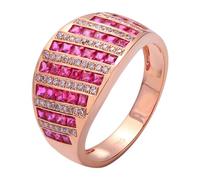 Homxi Anillos Mujer de Boda Oro Rosa 9 Kilates, Cuadrado con Rubí Creado de 0.97ct y Moissanita, Anillos Alianza Oro Rosa Mujer, Talla 21(61mm)