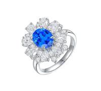 Homxi Anillos Mujer de Matrimonio Oro Blanco 9 Kilates, Flor con Oval Espinela Creada y Moissanita, Anillo Eternidad Mujer Plata Azul, Talla 11(51mm)