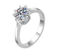 Homxi Anillos Mujer de Oro Blanco 14 Kilates Promesa, Redondo con Diamante Creado de 1ct, Anillos Plata Compromiso Mujer, Tamaño 12(52mm)