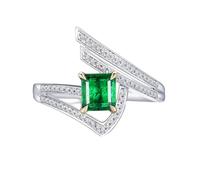 Homxi Anillos Mujer de Oro Blanco 9 Kilates Promesa, 4 Garras Cuadrado con Esmeralda de 0,55ct y Diamante, Anillo de Eternidad Mujer Plata Verde, Talla 12(52mm)