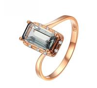 Homxi Anillos Mujer de Oro Rosa 18 Kilates Promesa, Rectángulo con Turmalina de 1,47ct y Diamante, Anillos Alianza Mujer Oro Rosa, Tamaño 7(47mm)