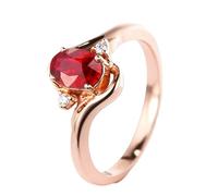 Homxi Anillos Mujer de Oro Rosa 9 Kilates Alianza, 4 Garras Oval con Rubí de 0,79ct y Diamante, Anillo Matrimonio Oro Rosa Mujer, Tamaño 17(57mm)