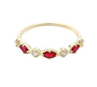 Homxi Anillos Mujer de Promesa de Oro de 14K, Marquesa con Rubí Creado y Moissanita, Anillo Matrimonio Oro Mujer Talla 18(58mm)