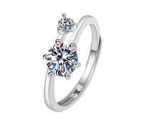 Homxi Anillos Mujer de Promesa Oro Blanco 18K, Redondo con Moissanita, Anillo Matrimonio Plata Mujer, Talla 20(60mm)