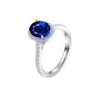 Homxi Anillos Mujer de Promesa Oro Blanco 9K, 4 Garras Oval con Zafiro Creado de 3ct y Moissanita, Anillo Matrimonio Plata Azul Mujer, Talla 16(56mm)