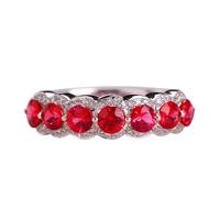 Homxi Anillos Mujer de Promesa Oro Blanco 9K, Redondo con Rubí Creado de 1.5ct y Moissanita, Anillos Boda Mujer Plata Rojo, Talla 14(54mm)