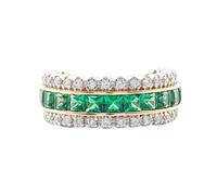 Homxi Anillos Mujer Oro 14 Kilates Eternidad, Cuadrado con Esmeralda Creada y Moissanita, Anillo Alianza Mujer Oro Verde, Talla 8(48mm)
