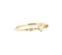 Homxi Anillos Mujer Oro Amarillo 14 Kilates Boda, 4x4mm Redondo con Ópalo y Moissanita, Anillo de Compromiso Mujer Oro Amarillo Talla 25(65mm)