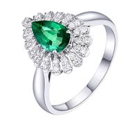 Homxi Anillos Mujer Oro Blanco 18K de Eternidad, Gota de Agua con Esmeralda de 0,79ct y Diamante, Anillo de Boda Mujer Plata Verde, Talla 18(58mm)