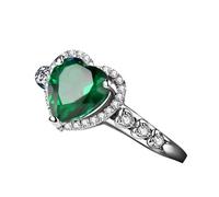 Homxi Anillos Mujer Oro Blanco 9K de Boda, Corazón con Esmeralda Creada de 2,55 ct y Moissanite de 0,35 ct, Anillos Boda Plata Verde Mujer, Tamaño 17(57mm)